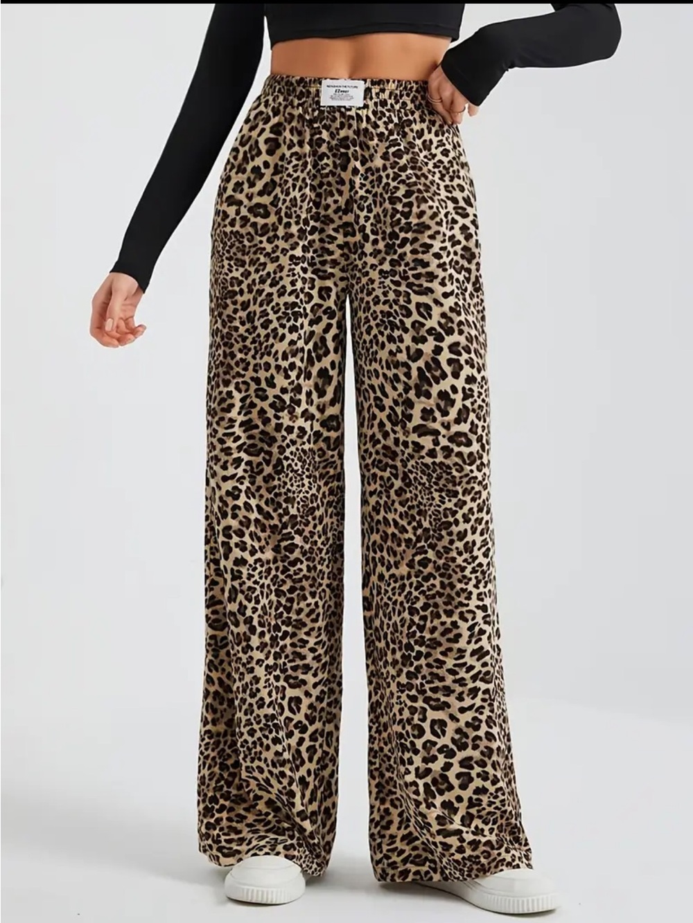 Leopard Print Wide-Leg Pants - Brown